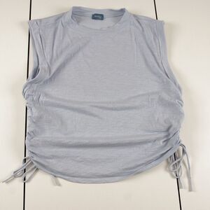 Neely Ruched Side Tie Muscle Knit Tank Top Womens Blue Cotton Modal Shirt Sz M